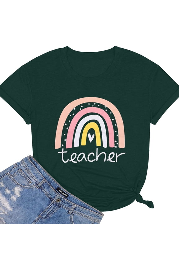 Teacher Shirts for Women Short Sleeve Crewneck Sweatshirts Cute Graphic Tees Elementary School Tshirts