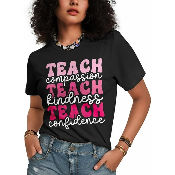 Teacher Shirts for Women Teach Print Graphic Tees Back to School Tees Tops
