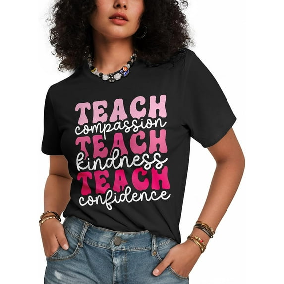 Teacher Shirts for Women Teach Print Graphic Tees Back to School Tees Tops
