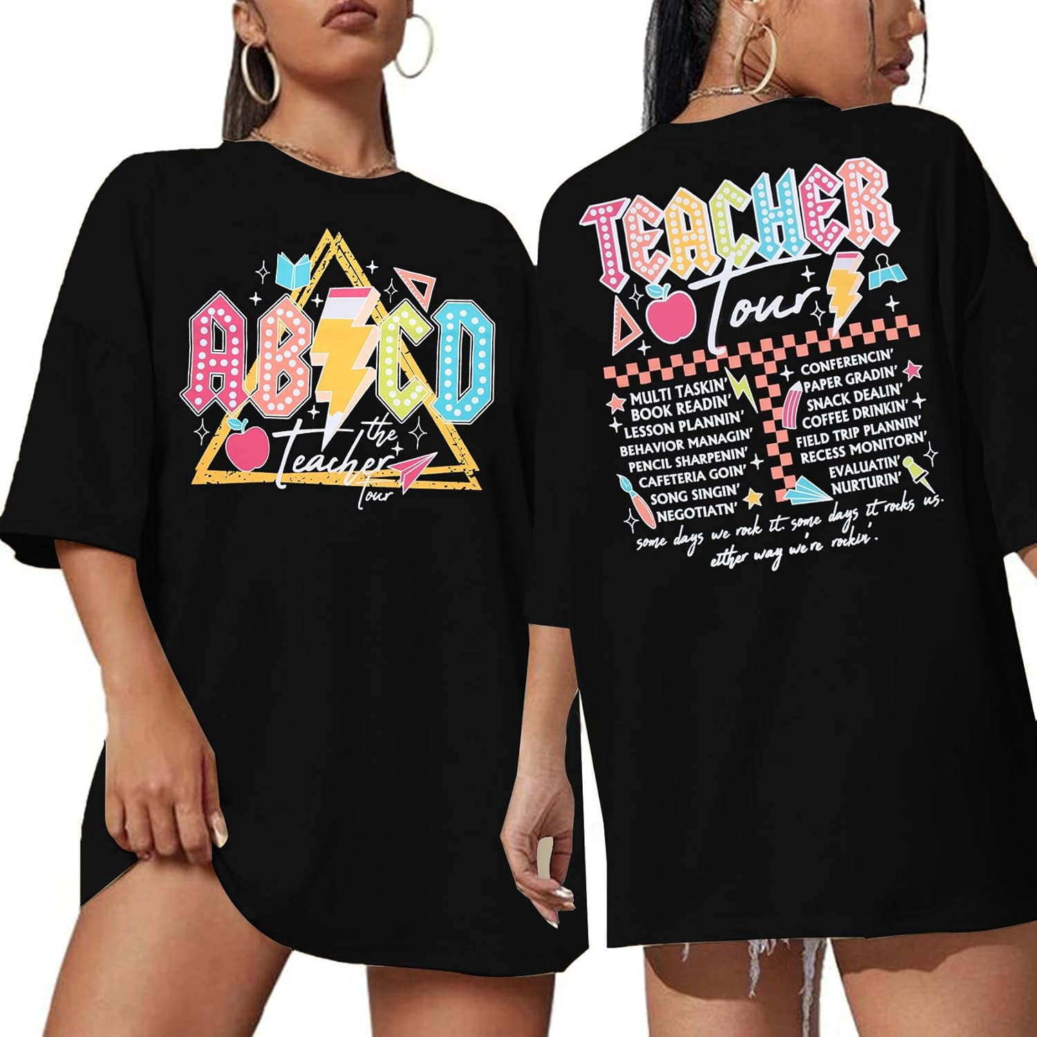 Teach T-Shirt For Women - Teacher Graphic Tee With 'Teach' Letter Print, Dark Grey, Size Large