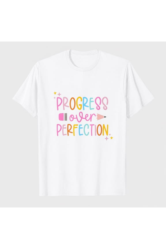 Teacher Shirts for Women Teaching T-Shirt Progress Over Perfection Tee Tops