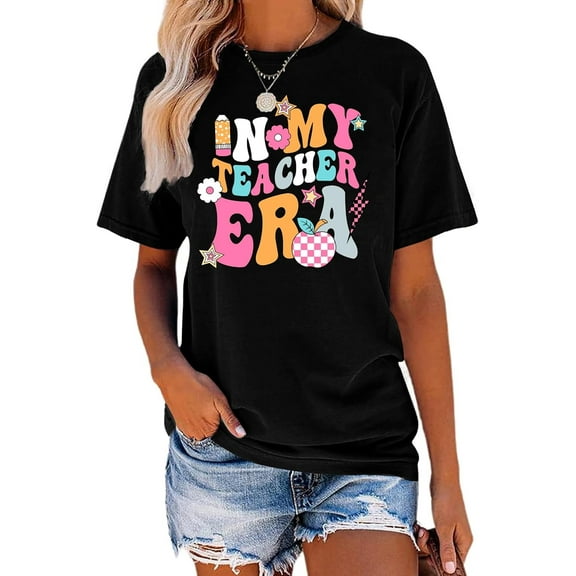 Teacher Shirts for Womens in My Teacher Era T-Shirt School Life Tees Teaching Gifts Shirt Graphic Casual Tops