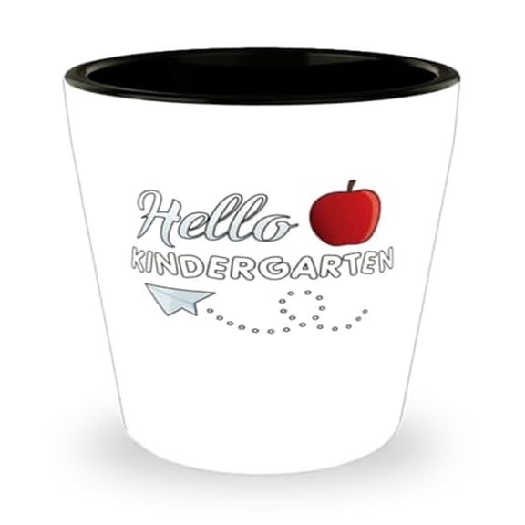 Teacher Shot Glass, Hello Kindergarten, School Gift, Mini Glassware, 1.5oz Cup