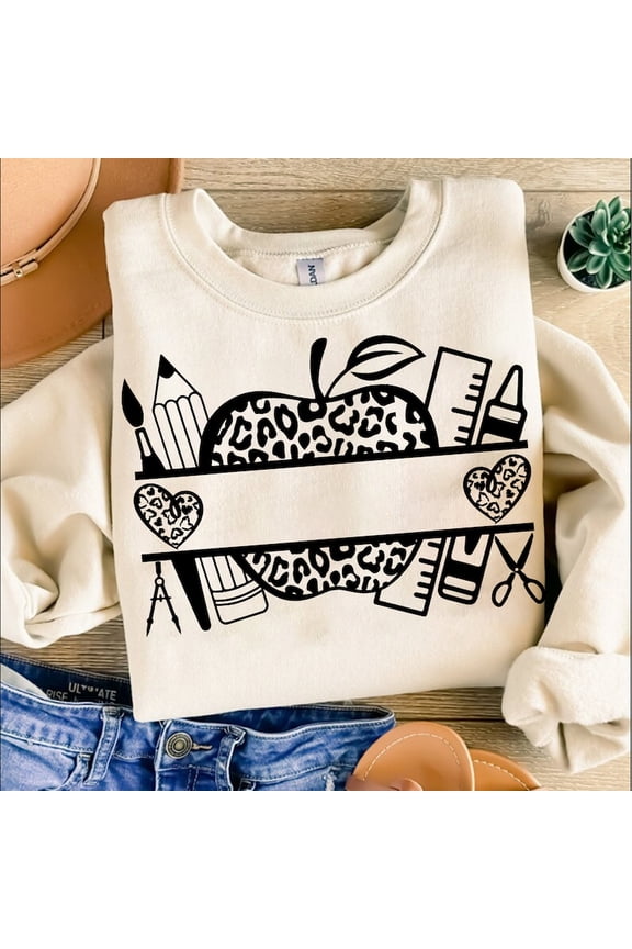 Teacher Split Monogram Sweatshirt, Teacher Leopard Sweatshirt, Back to School Sweatshirt, School Monogram Sweatshirt Design