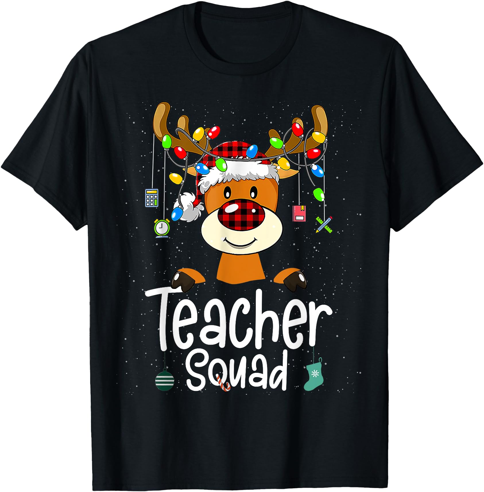 Teacher Squad Red Black Plaid Rudolph Reindeer Krismast T-Shirt ...