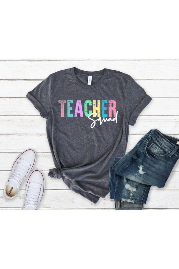 Teacher Squad Shirt Colorful, Retro Teacher Back to School T-Shirt, Cute Rainbow Faculty Tee, First Day Teacher Team Shirt,Cute Teacher Tshirt All Size S-5XL