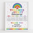 thumbnail image 1 of Teacher and Staff Appreciation Week Itinerary Poster Schedule Events Flyer Template Apple Rainbow Pencil School PTO PTA Sign EDITABLE HL43, Unframed Paper Poster 16x20in, 1 of 4