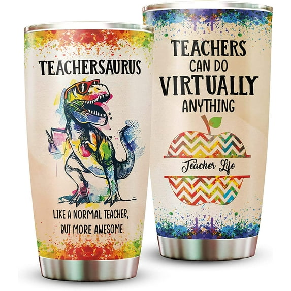 To My Teacher Stainless Steel Tumbler, Teachersaurus 20oz Tumble, Teacher Dinosaurs Cup, Teacher Appreciation Coffee Cup, Meaningful Gifts For Teacher On Birthday, Christmas, Teacher Day One size Z Beige