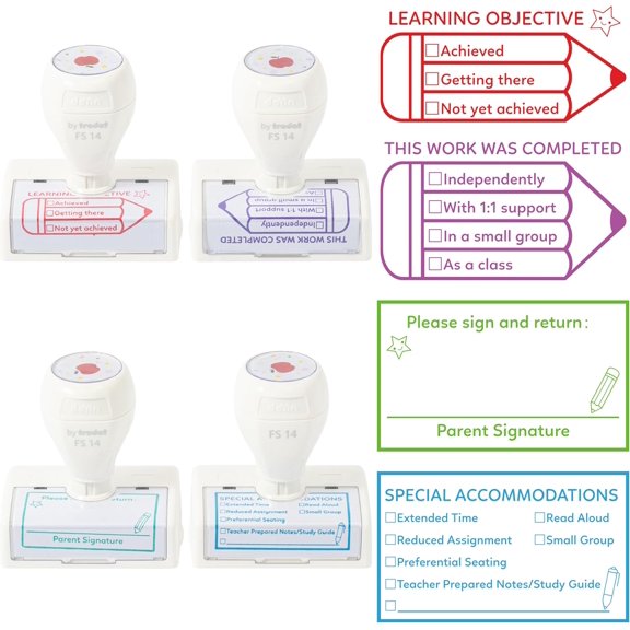 Teacher Stamps for Classroom Grading - Back to School 4P Self-Inking Refillable Learning Progress Classroom Feedback Stamps, Multipurpose Homework Marking Stamps for Teacher Gifts