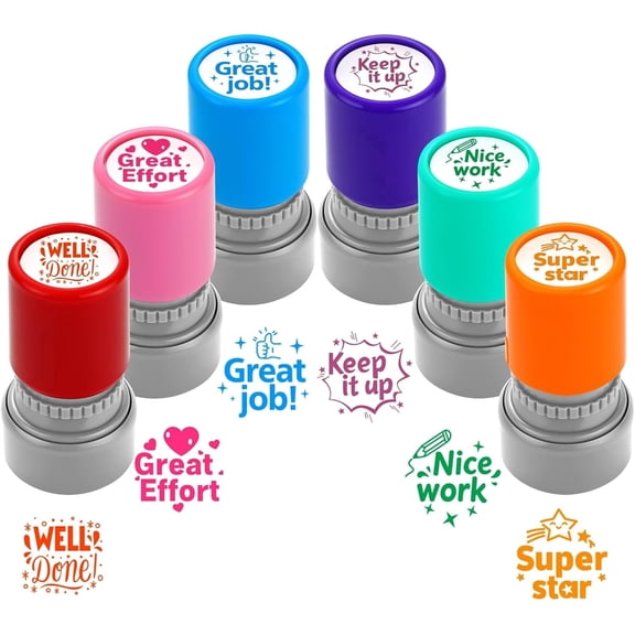 Teacher Stamps for Classroom Self Inking Rubber Great Job Stamp for Grading Homework Test Motivation Students Behavior School Homeschool Reward Supplies, Classroom Teacher Must Haves (6Pcs)
