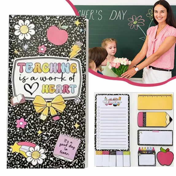 Teacher Sticky Notes Set - 1Pcs Teaching is A Work of Heart Set Blackboard Self-Stick Note Pads - Teacher Appreciation Gift Writing Memo Pads Office Supplies,Teacher Must Haves(11 Styles,550 Sheets)
