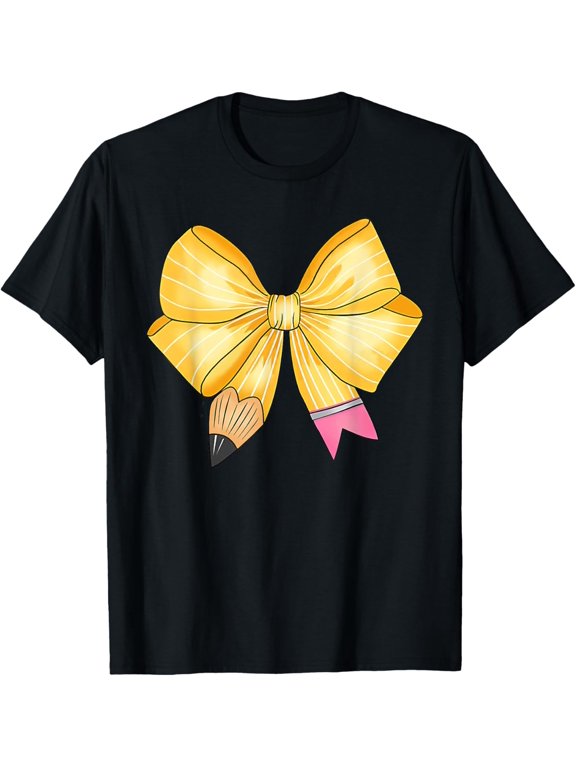 Teacher Student Pencil Coquette Bow First Day T Shirt Size S-5XL