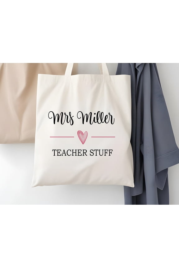 Teacher Stuff Personalized Tote Bag Custom Jute Bag with Name Initials amp Monogram Perfec