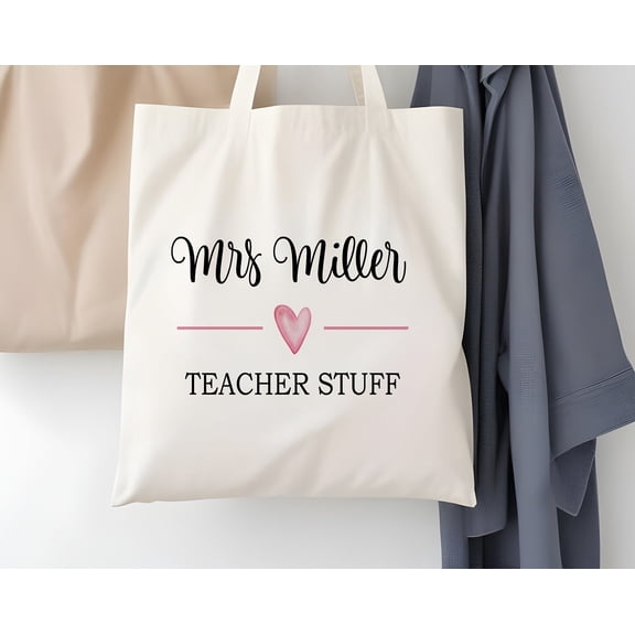 Teacher Stuff Personalized Tote Bag Custom Jute Bag with Name Initials amp Monogram Perfec