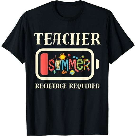Teacher Summer Break Recharge Required Vintage School Teach T-Shirt