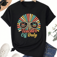 thumbnail image 1 of Teacher Summer Sunglasses T-Shirt for Women, 100% Cotton Crew Neck Short Sleeve Shirt, Retro Break Graphic, 1 of 7