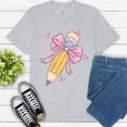 thumbnail image 1 of Teacher Supply Ribbon Shirt – Girly Yellow Pink Classroom Theme Tee , Ash, 4XL, 1 of 6