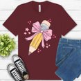 thumbnail image 1 of Teacher Supply Ribbon Shirt – Girly Yellow Pink Classroom Theme Tee , Maroon, L, 1 of 6