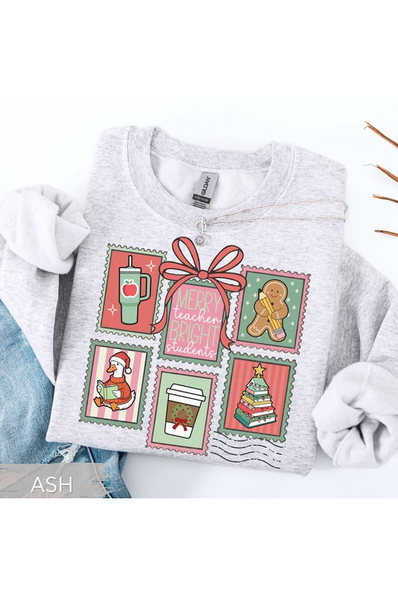 Teacher Sweatshirt: Postage Stamp Coquette Vintage Teacher Sweater All Size S-5Xl