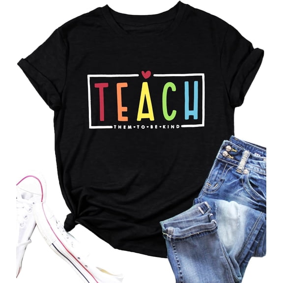 Teacher T Shirt for Women to Teach Be Kind Print Letter Shirts Funny Teaching Team Outfits Gifts Tee Tops