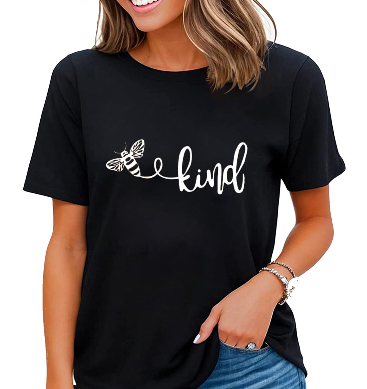 YourTops Women's Bee Kind T-Shirt - Graphic Cotton Blend Tee With Positive Message