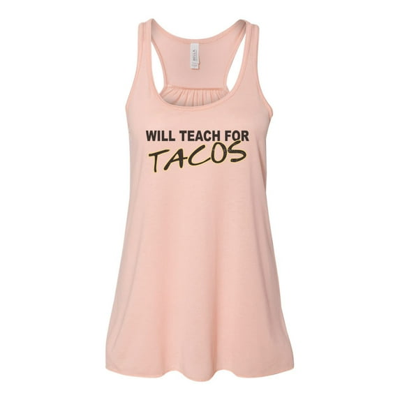 "Teacher Tank Top, Will Teach For Tacos, Teacher Racerback, Teacher Shirt, Gift For Teacher, Taco Lover, Taco Shirt, Teaching Shirt, Teachers, Peach, LARGE"