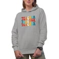 thumbnail image 1 of Teacher, Teaching Profession Themed, Groovy Retro Wavy Text Merch Gift, Heather Grey Hooded Sweatshirt or Hoodie, XL, 1 of 5