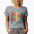thumbnail image 1 of Teacher, Teaching Profession Themed, Groovy Retro Wavy Text Merch Gift, Heather Grey T-Shirt, 3XL, 1 of 5