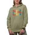thumbnail image 1 of Teacher, Teaching Profession Themed, Groovy Retro Wavy Text Merch Gift, Sand Hooded Sweatshirt or Hoodie, Medium, 1 of 5