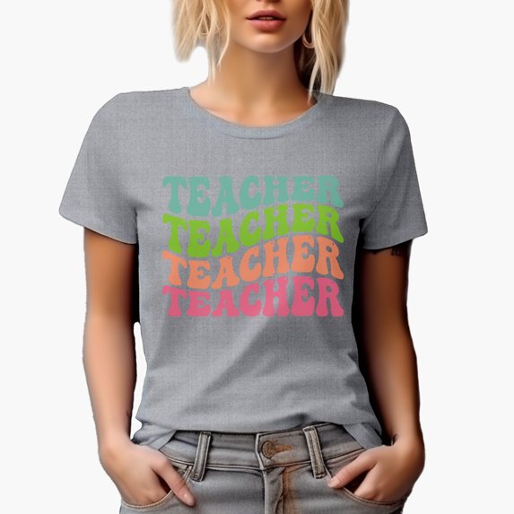 Teacher, Teaching Profession or School Themed, Groovy Retro Wavy Text Merch Gift, Heather Grey T-Shirt, 2XL