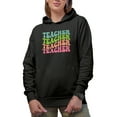thumbnail image 1 of Teacher, Teaching or School Themed, Groovy Retro Wavy Text Merch Gift, Black Hooded Sweatshirt or Hoodie, Small, 1 of 5