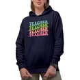 thumbnail image 1 of Teacher, Teaching or School Themed, Groovy Retro Wavy Text Merch Gift, Navy Blue Hooded Sweatshirt or Hoodie, Medium, 1 of 5