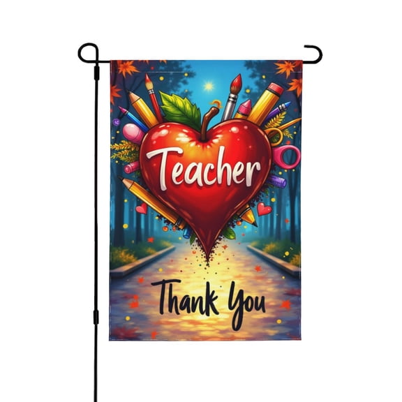 Teacher Thank You Garden Flag 12x18 Inch Double Sided – Heart Apple School Supplies Outdoor Yard Decoration
