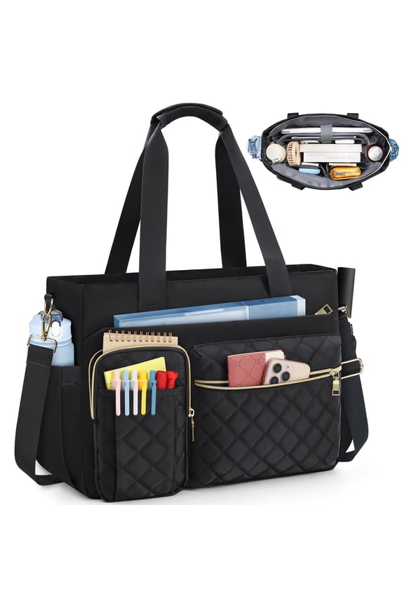 Teacher Tote Bag 15.6 inch Laptop Bag for Women Laptop Briefcase Work Bags Nurse Tote Professional Computer Messenger Shoulder Bags for Office, College, Nursing,Black