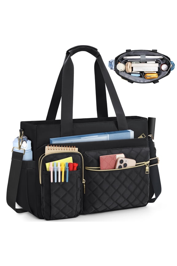 Teacher Tote Bag 15.6 inch Laptop Bag for Women Laptop Briefcase Work Bags Nurse Tote Professional Computer Messenger Shoulder Bags for Office, College, Nursing,Black