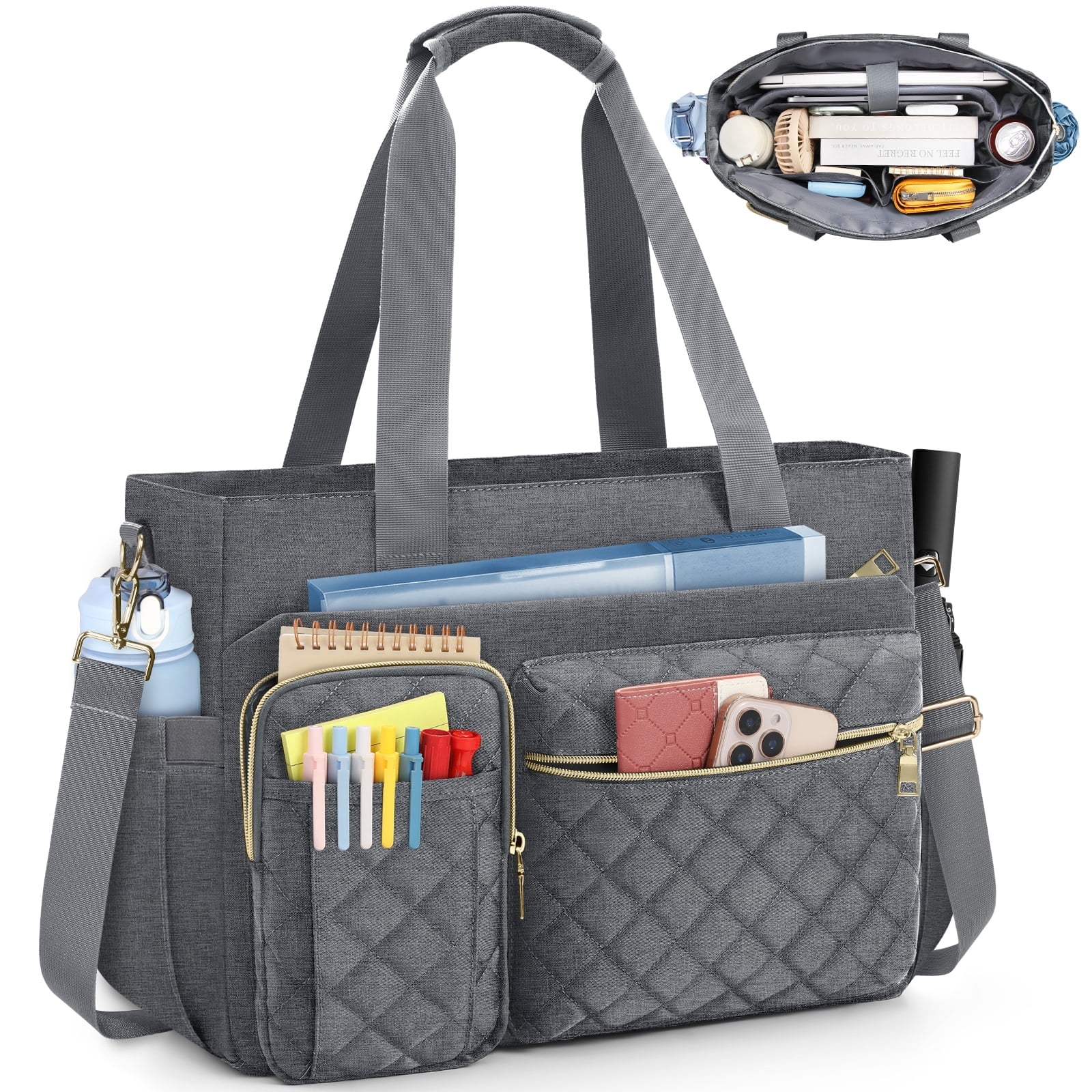 Teacher Tote Bag 15.6 inch Laptop Bag for Women Laptop Briefcase Work Bags Nurse Tote Professional Computer Messenger Shoulder Bags for Office, College, Nursing,Grey