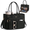 thumbnail image 1 of Teacher Tote Bag 15.6 inch Laptop Bag for Women, Work Bags Nurse Bible Bag Quilted Lightweight Laptop Tote Computer Briefcase for School Travel Office College, Black, 1 of 7
