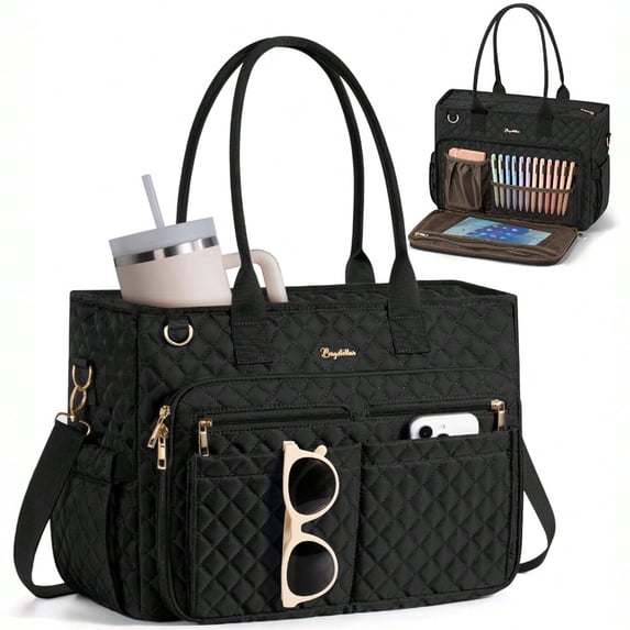 Teacher Tote Bag 15.6 inch Laptop Bag for Women, Work Bags Nurse Bible Bag Quilted Lightweight Laptop Tote Computer Briefcase for School Travel Office College, Black