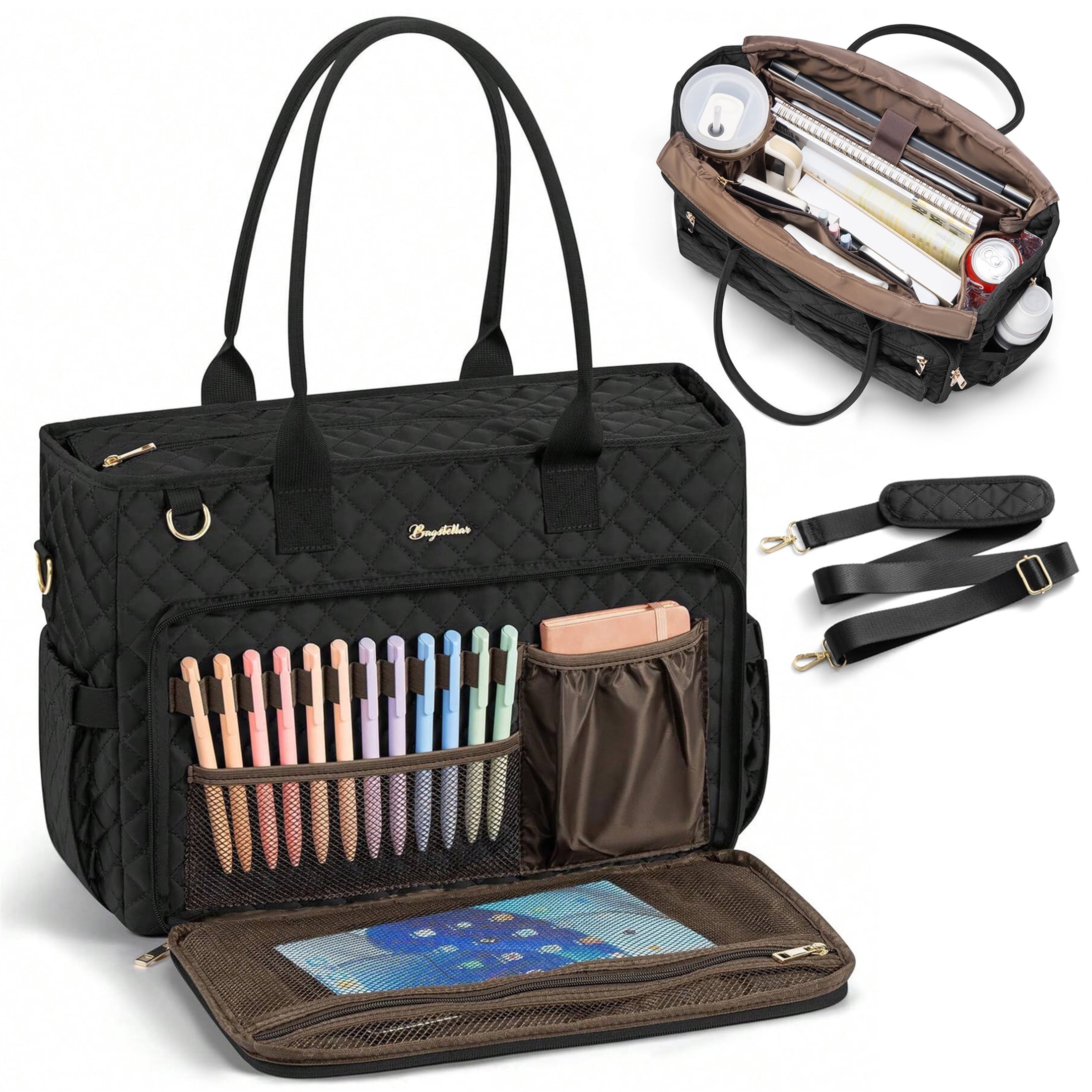 Teacher Tote Bag 15.6 inch Laptop Bag for Women, Work Bags Nurse Bible Bag Quilted Lightweight Laptop Tote Computer Briefcase for School Travel Office College, Black