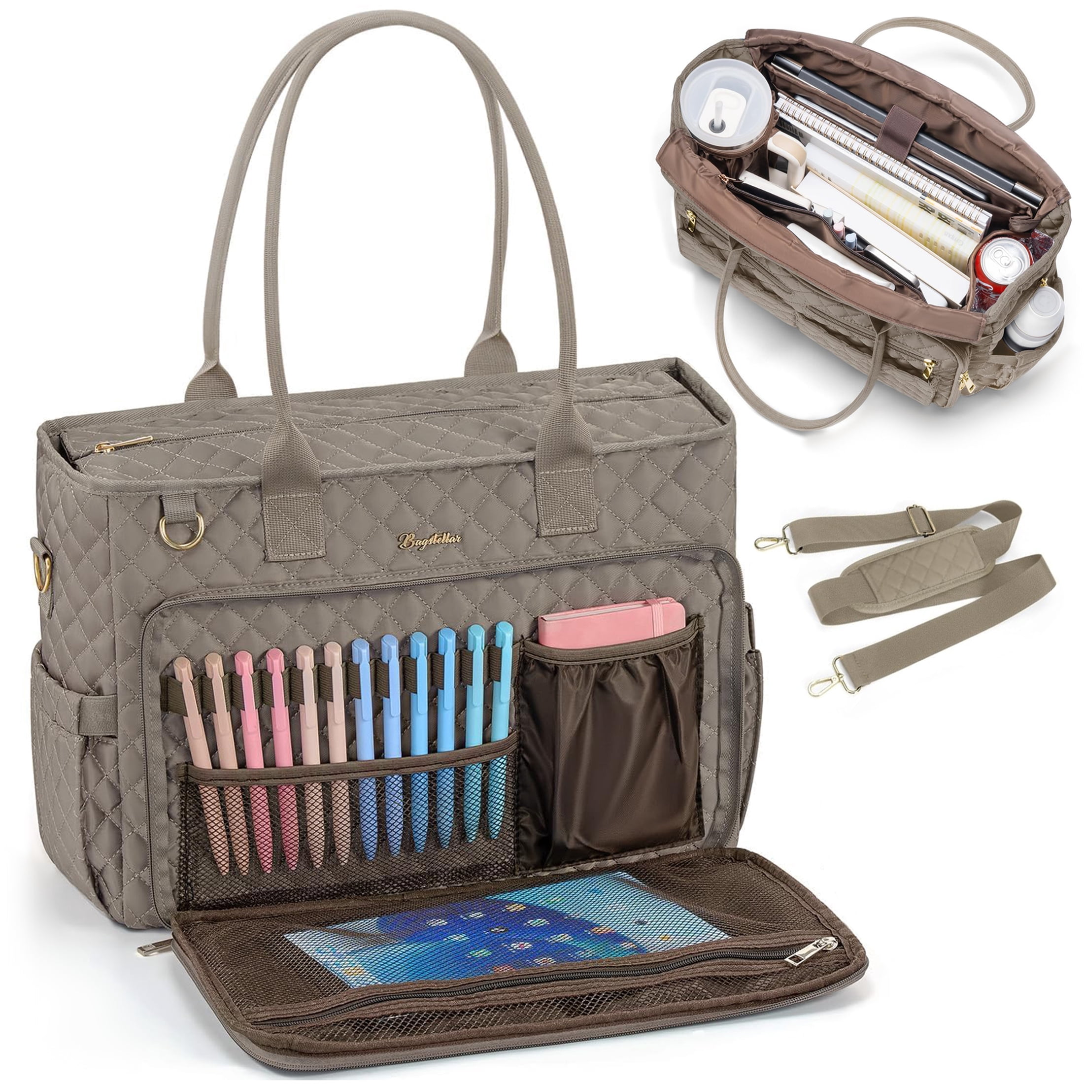 Teacher Tote Bag 15.6 inch Laptop Bag for Women, Work Bags Nurse Bible Bag Quilted Lightweight Laptop Tote Computer Briefcase for School Travel Office College, Grey