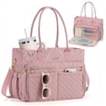 thumbnail image 1 of Teacher Tote Bag 15.6 inch Laptop Bag for Women, Work Bags Nurse Bible Bag Quilted Lightweight Laptop Tote Computer Briefcase for School Travel Office College, Pink, 1 of 7