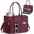 thumbnail image 1 of Teacher Tote Bag 15.6 inch Laptop Bag for Women, Work Bags Nurse Bible Bag Quilted Lightweight Laptop Tote Computer Briefcase for School Travel Office College, Burgundy, 1 of 7