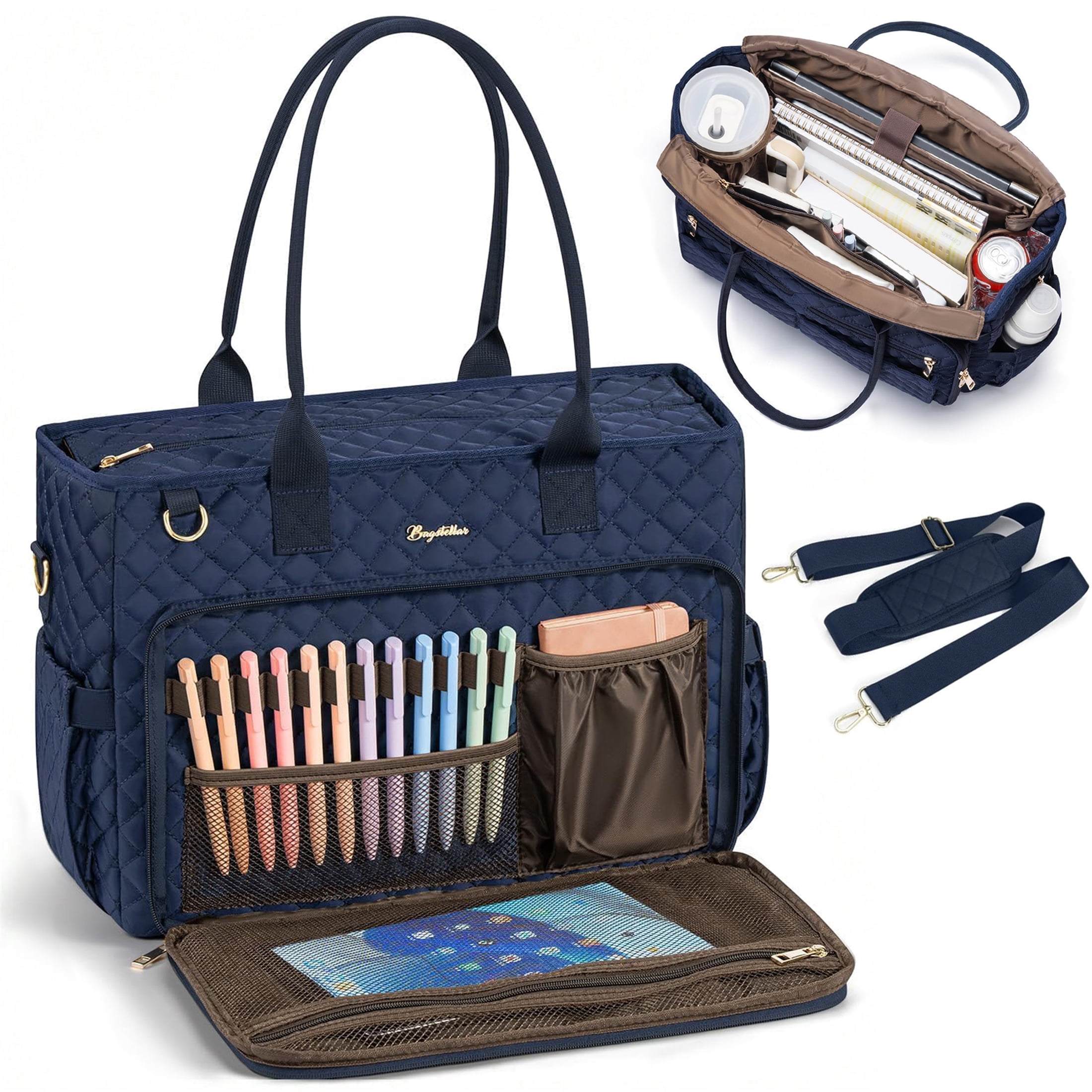 Teacher Tote Bag 15.6 inch Laptop Bag for Women, Work Bags Nurse Bible Bag Quilted Lightweight Laptop Tote Computer Briefcase for School Travel Office College, Dark Blue