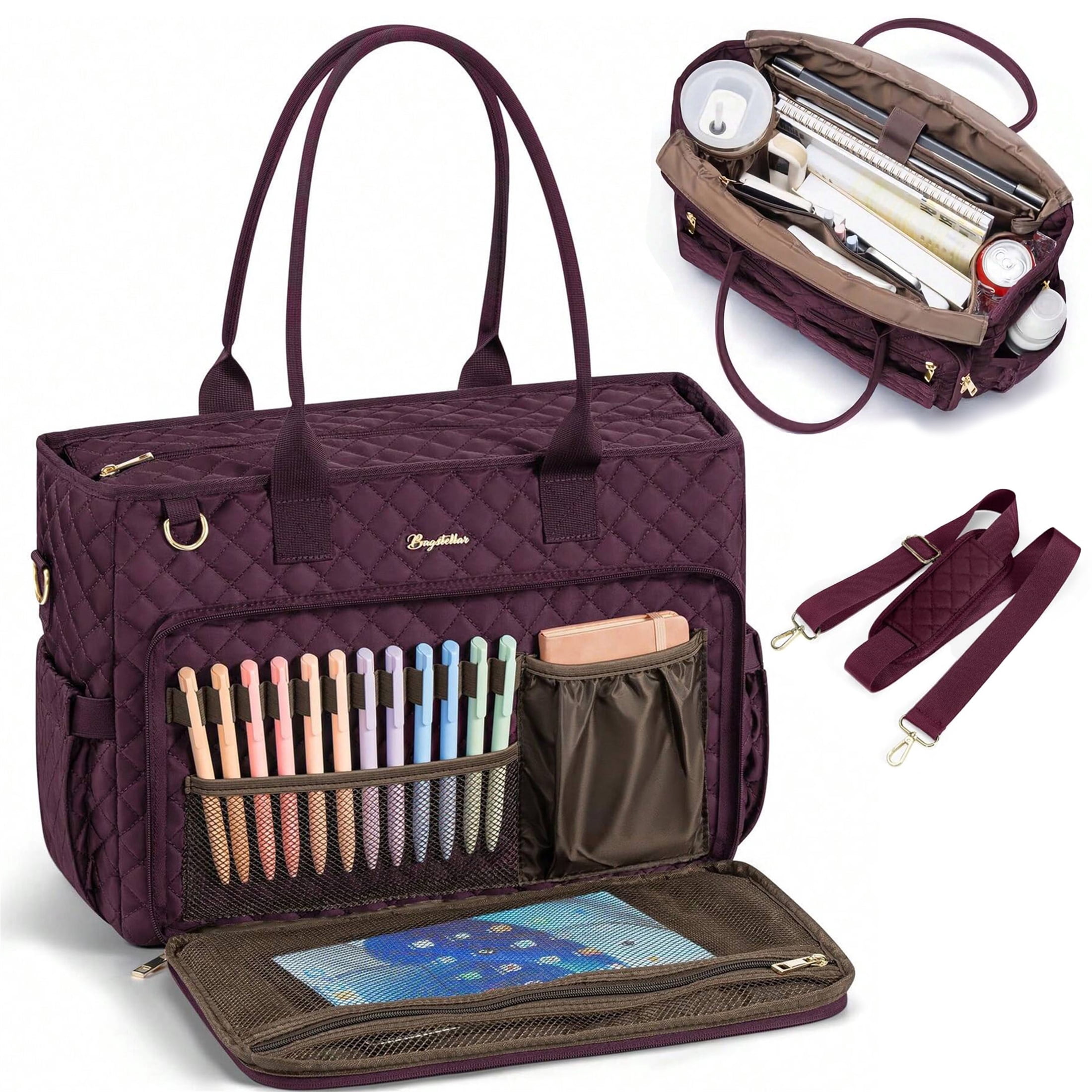 Teacher Tote Bag 15.6 inch Laptop Bag for Women, Work Bags Nurse Bible Bag Quilted Lightweight Laptop Tote Computer Briefcase for School Travel Office College, Burgundy