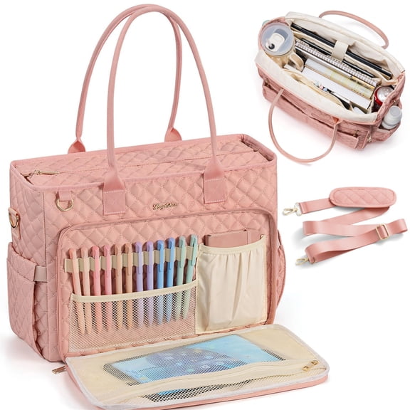 Teacher Tote Bag 15.6 inch Laptop Bag for Women, Work Bags Nurse Bible Bag Quilted Lightweight Laptop Tote Computer Briefcase for School Travel Office College, Pink