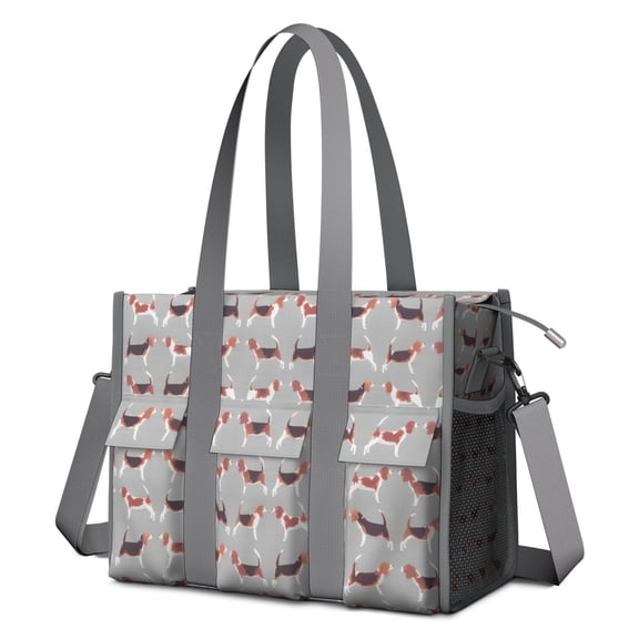 Teacher Tote Bag,Animal Beagle Cute Dog Teacher Utility Tote Bag,Large Work Tote Bags for Women with Multiple Pockets,Top Zipper Closure,13.8x10.6x6.7 Inch