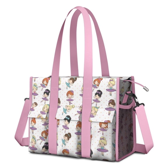 Teacher Tote Bag,Ballet Dancer Princess Pattern Teacher Utility Tote Bag,Large Work Tote Bags for Women with Multiple Pockets,Top Zipper Closure,13.8x10.6x6.7 Inch