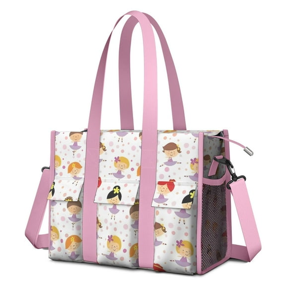 Teacher Tote Bag,Ballet Princess Pattern Teacher Utility Tote Bag,Large Work Tote Bags for Women with Multiple Pockets,Top Zipper Closure,13.8x10.6x6.7 Inch