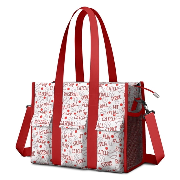 Teacher Tote Bag,Baseball Word Pattern Teacher Utility Tote Bag,Large Work Tote Bags for Women with Multiple Pockets,Top Zipper Closure,13.8x10.6x6.7 Inch