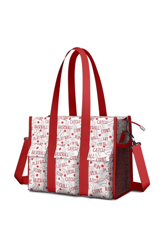 Teacher Tote Bag,Baseball Word Pattern Teacher Utility Tote Bag,Large Work Tote Bags for Women with Multiple Pockets,Top Zipper Closure,13.8x10.6x6.7 Inch